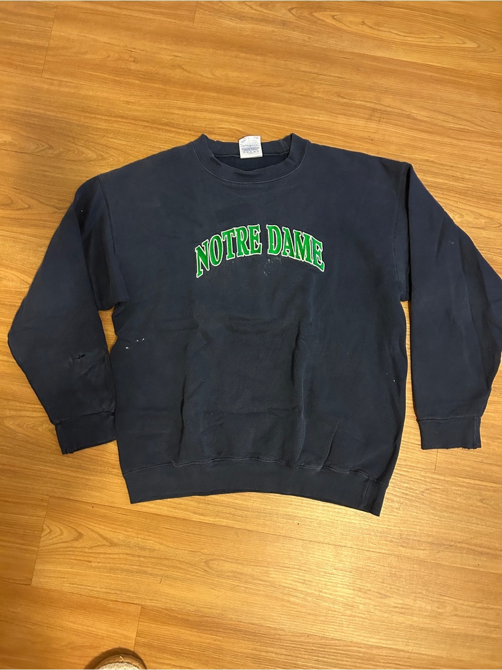 Notre Dame Navy Crewneck Sweatshirt with Green Arch Logo